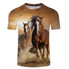 Новинка лета 2021, футболка с 3d принтом лошади, модный топ с коротким рукавом, американский размер