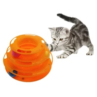 three levels pet cat toy tower tracks disc cat intelligence amusement triple pay disc cat toys ball training amusement plate