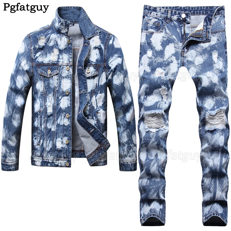 Осенне-зимняя куртка и джинсы рваная комплект из двух предметов дизайнерские