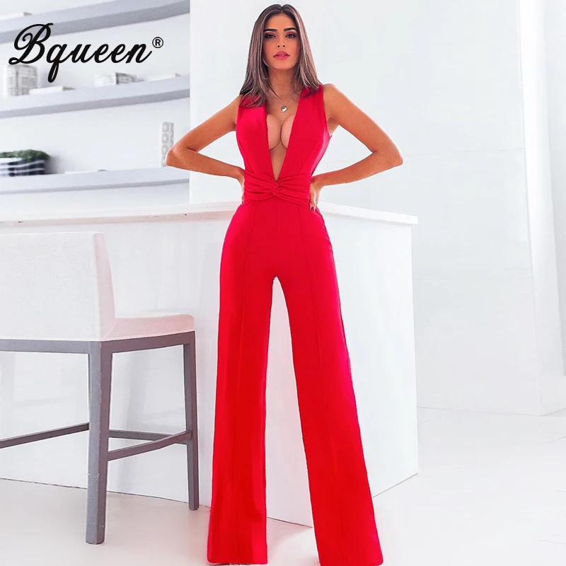 Bqueen 2019 Vestidos Новый женский модный сексуальный красный комбинезон с глубоким V