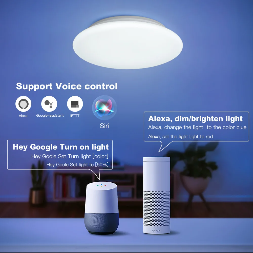 $48.18 LED Ceiling Lamp Wifi Smart Ceiling Light RGB Dimmable Music Ceiling Light Remote Voice Control For Smart Home Work With Google
