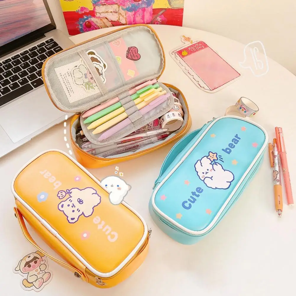 

Pen Bag Sweet Waterproof Faux Leather Fashionable Girls Storage Bag For School