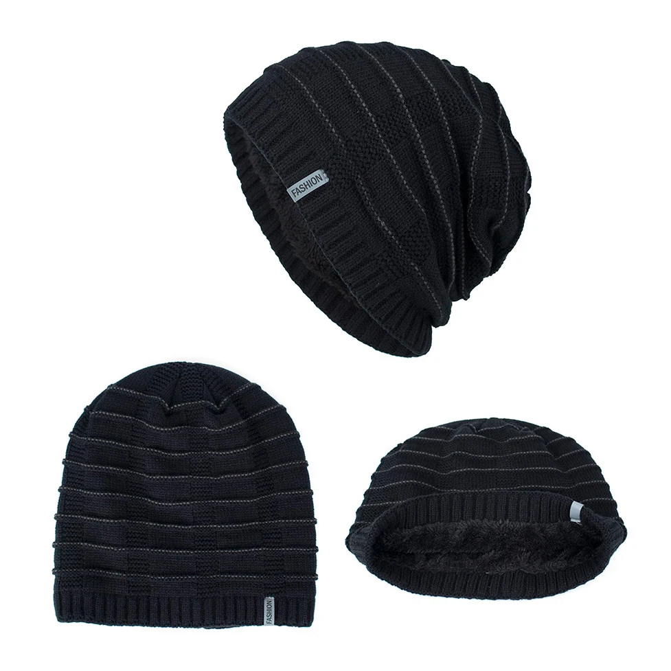 Fashion Staircase texture Winter Warm Knitted Hat Skullies Beanies For Men Women Bonnet Caps Gorros Male Solid Plus velvet Hat