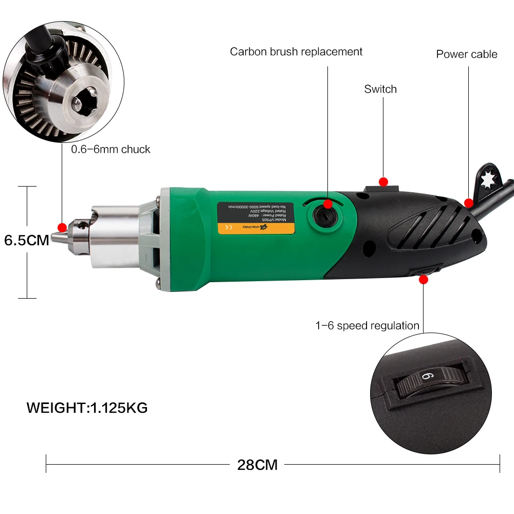 480W 110V/220V High-power Electric Drill Rotary Power Tool Engraving Machine With 6 Variable Speed 30000RPM | Инструменты