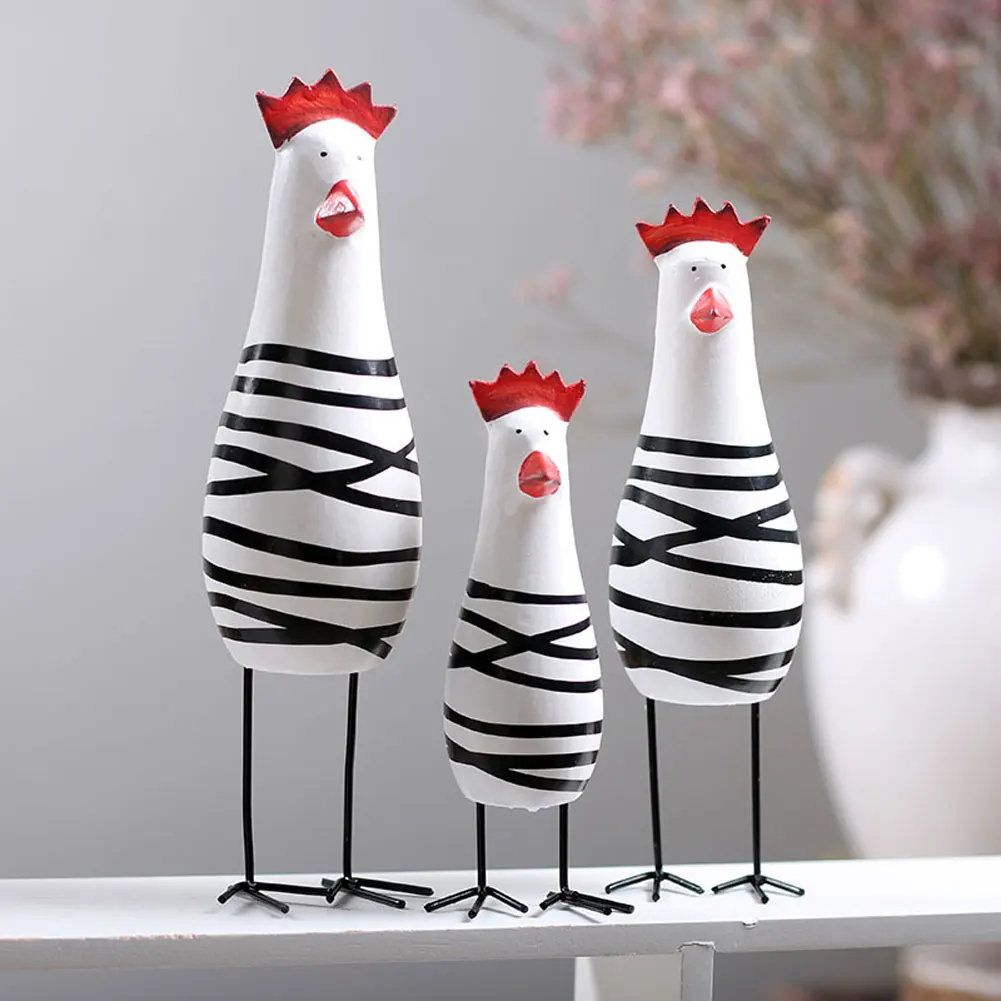 

3PCS Desk Ornament Shelf Chicken Family Set Statue Figurine Showcase DIY Decoration Wooden For Home Living Room Bedroom Office