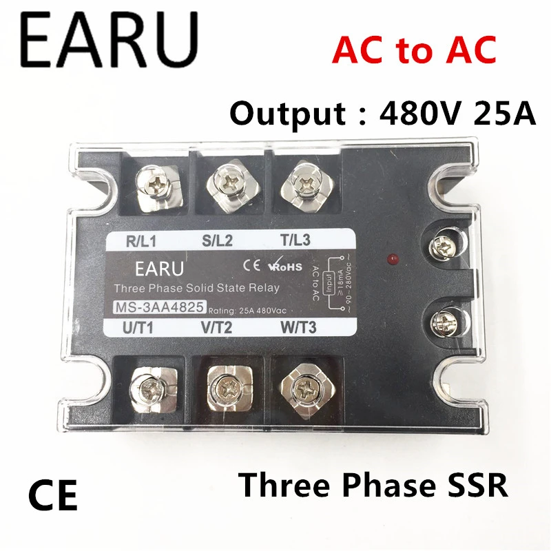 

TSR-25AA SSR-25AA Three Phase Solid State Relay AC90-280V Input Control AC 30~480V Output Load 25A 3 Phase SSR High Power AA4825