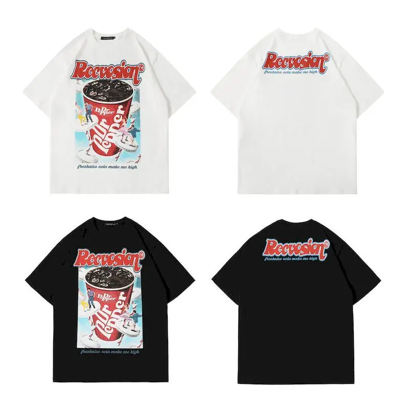 Винтажные женские футболки с принтом кока-колы Американская улица короткий