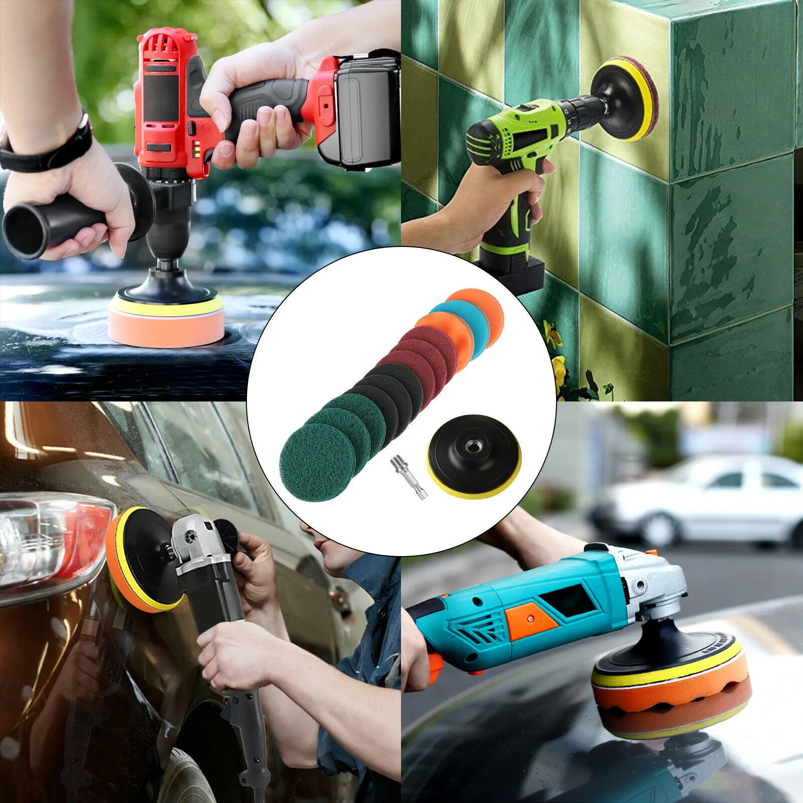 

Scrub Pads Sponge Brush Attachment Set 14pcs 4Inch Car Buffing Pads Polishing For Drill Sponge Kit Set Waxing Foam Polisher