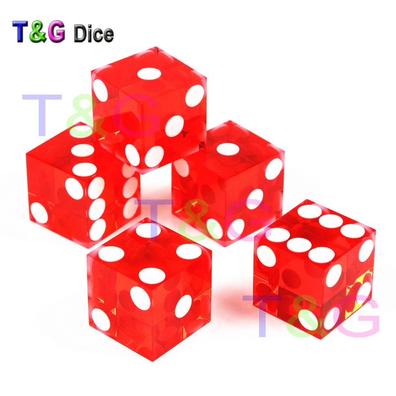 5 шт. D6 игральные кости T& G 19 мм акриловые игральные кости прозрачные шестигранные казино острый прямой угол - Цвет: 5 piece red