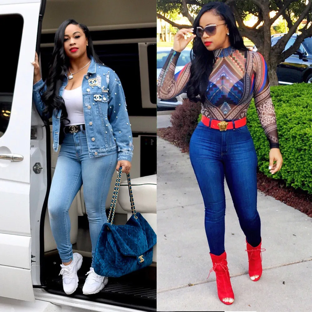 

3Y European And American Blue Classic High Waist Women's Jeans Pants custom logo print on product and package from 1pc dropship
