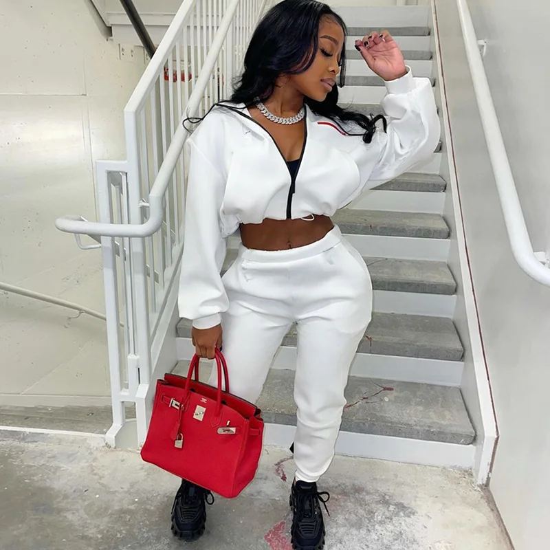 

Solid Tracksuit Women Two Piece Set Long Sleeve Zipper Jacket Top and Sweatpants Sport Suit Workout Fitness Jogger Matching Sets