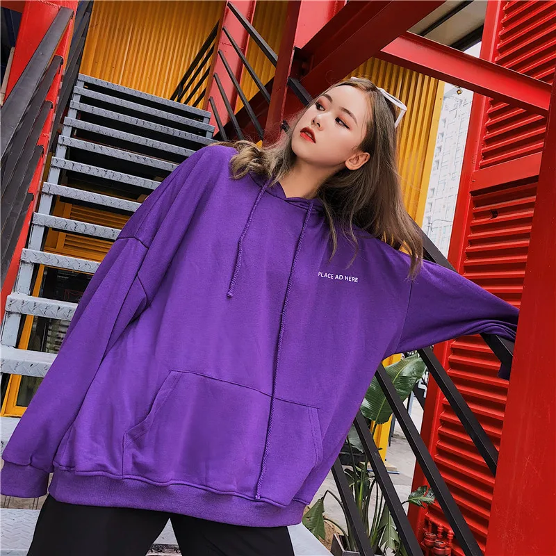 Толстовки женские оверсайз фиолетовые большие карманы с капюшоном Harajuku BF корейский стиль Студенческая Уличная С буквенным принтом женские пуловеры новинка