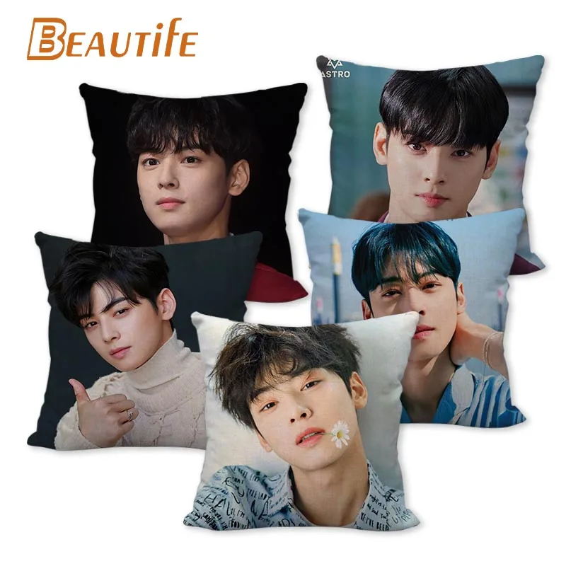 

Custom Cha EunWoo KPOP Pillowcase Wedding Decorative Cotton Linen Pillow Case For Home Pillow Cover 45X45cm One Side