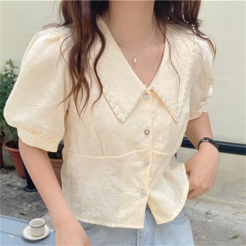 

HziriP Vintage Florals Peter Pan Collar Chic 2021 Sweet Women Femme Girls Loose All Match Hot Office Lady Retro Gentle Shirts