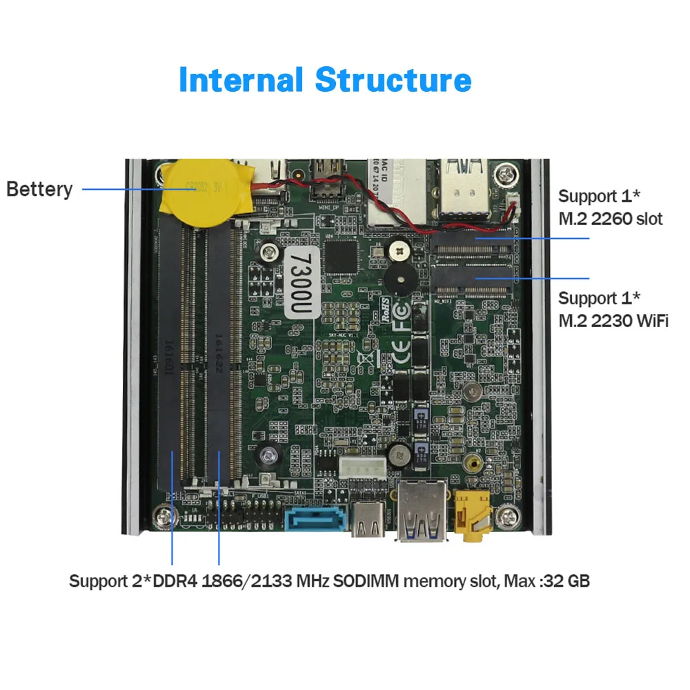 Небольшой настольный мини ПК Intel i3 7100u двухъядерный безвентиляторный офисный