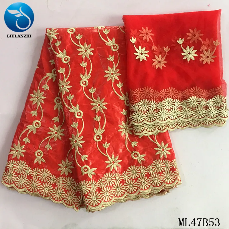 

LIULANZHI African Embroidery Cotton Fabric Red African Bazin 7 yards Riche Brocade 2019 Baizn Fabric ML47B53