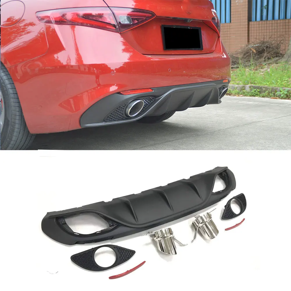 

PP Material Rear Lip Diffuser Spoiler with Steel Exhaust for Alfa Romeo Giulia Standard 2016-2018 Sport Style Bumper Guard