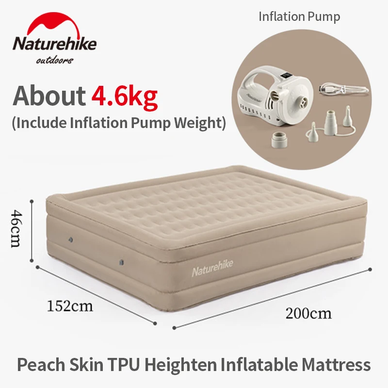 

Naturehike Portable 46cm TPU Inflatable Mattress 2 Person Comfortable Outdoor Camping Mat Fast Inflation Free Inflation Pump