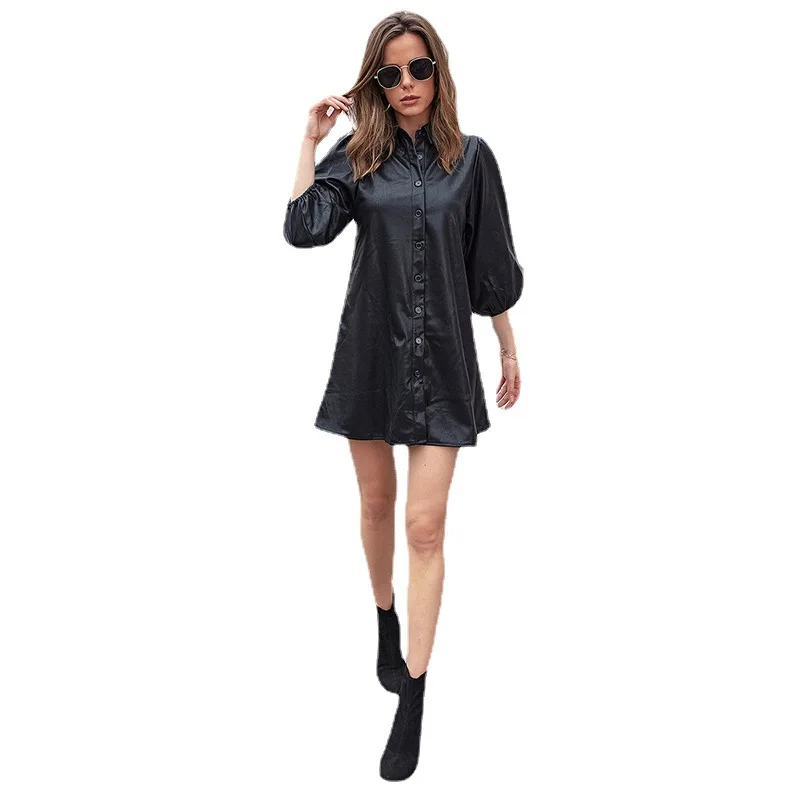 

Summer Casual Short Sheath Solid Print Dress Women's A Line Regular Loose Waist O Neck Half Sleeve 2021 PU Dresses