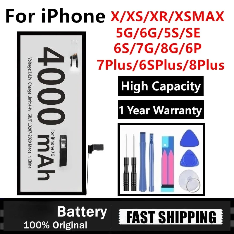 

Real Capacity Replacement Battery For Apple IPhone 6 7 8 Plus XR XS MAX Batterie Lithium Phone Battery For iPhone 5 5S 5SE 6S X