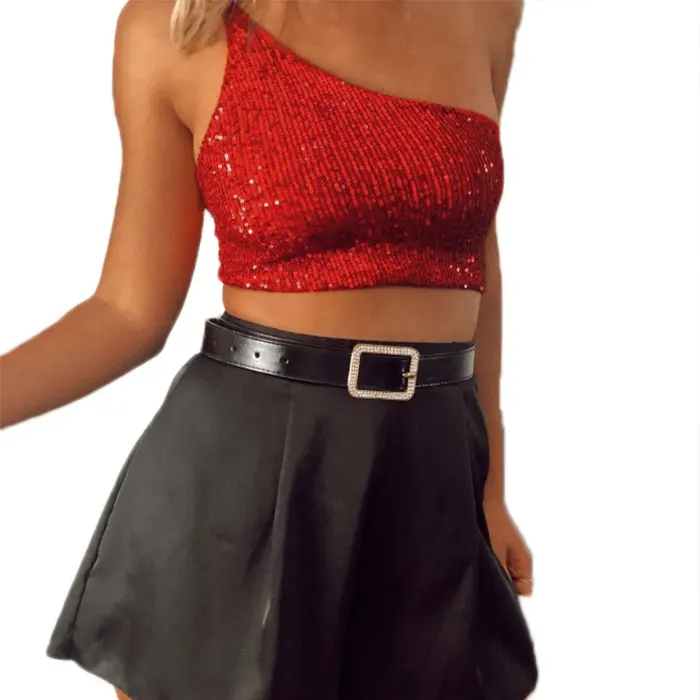 Женская блестка блеск Блеск безрукавка жилет розовый красный | одежда