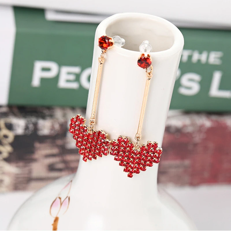 CARTER LISA красивые красные стразы в форме сердца любовь свисающие серьги для женщин