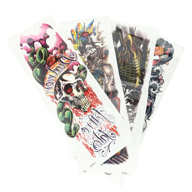 Водостойкие Временные татуировки 4 шт./лот рыба Череп цветные полноразмерные