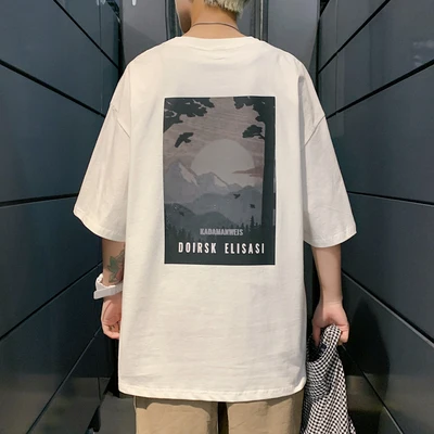 

han Men's summer short-sleeved t-shirt tide brand trend large size loose half-sleeved shirt round neck casual all-match