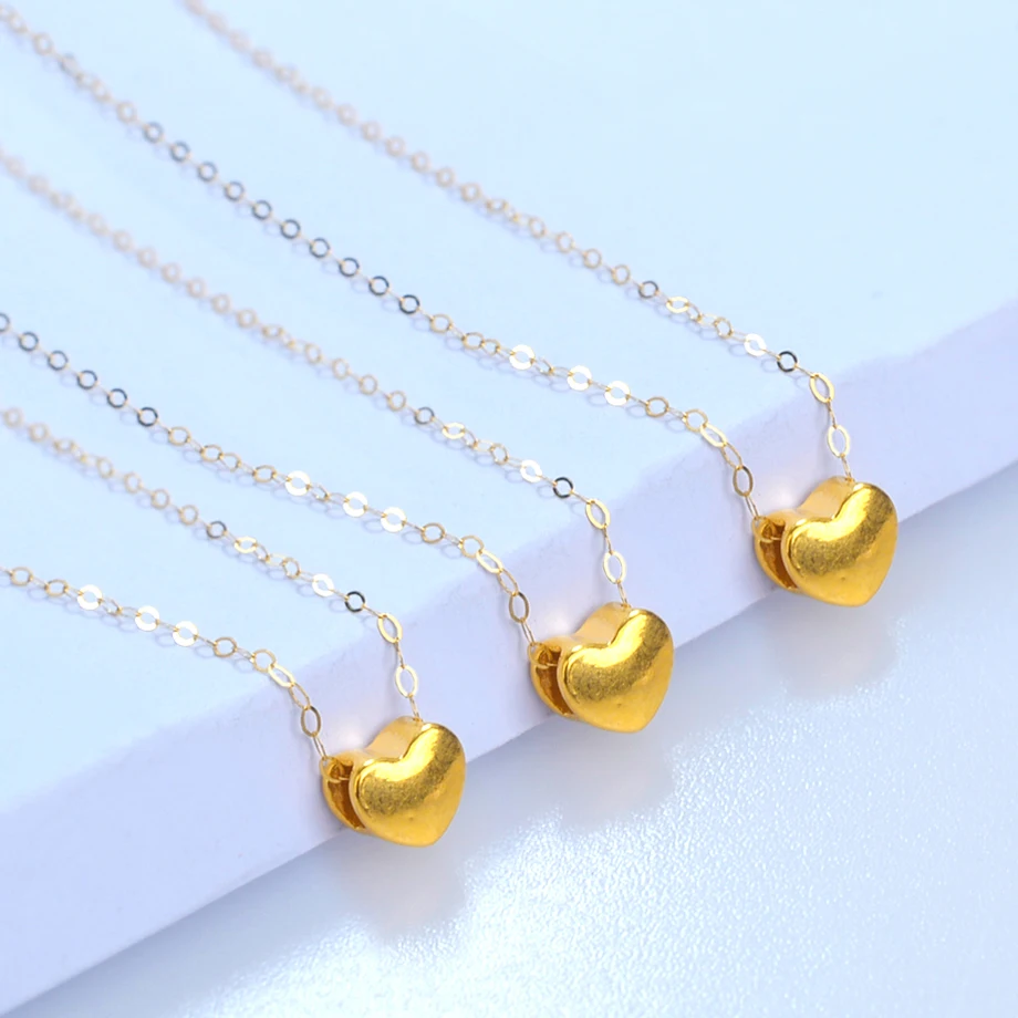 Цепочка женская из чистого золота 24 К с кулоном в виде сердца X506 | Украшения и