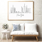 Плакат с изображением Нью-Йорка на одной линии, скандинавский рисунок черного и белого цветов на холсте, Минималистичная настенная живопись, украшение для дома
