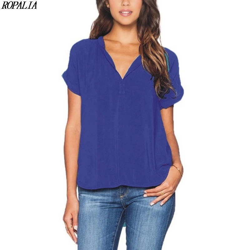 Женские Простые однотонные пуловеры с v-образным вырезом и коротким рукавом