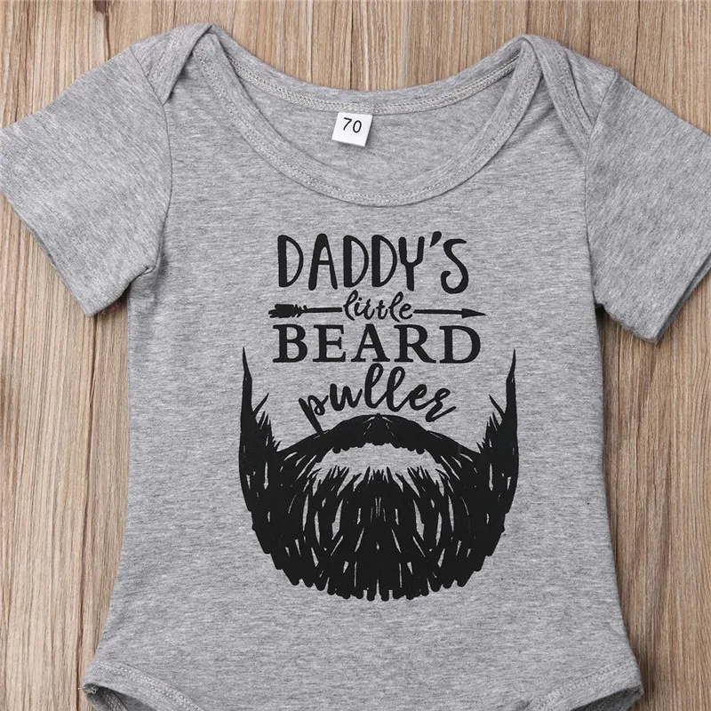 Cute Baby Boys Bodysuit Gray Short Sleeve Daddy Beard Letter Jumpsuits Print Newborn Playsuit Clothes | Детская одежда и обувь