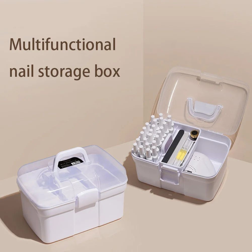 

Nail Art Storage Box Plastic Nail Tool Case Large Capacity Portable Double Layer Handheld Compartment Box for Manicurists