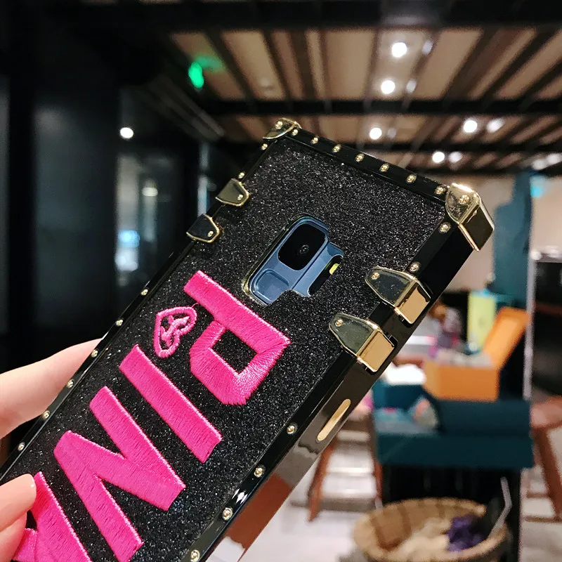 Чехол для samsung Note10 плюс Note9 8 S9 S8 S10 плюс S10e A10 M10 A20 A30 A50 A70 M20 M30 квадрат крышки люка Girly вышивка в розовом чехле