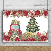 laeacco merry christmas tree photo backdrops cartoon printing car gift flowers child photocall background for photography banner