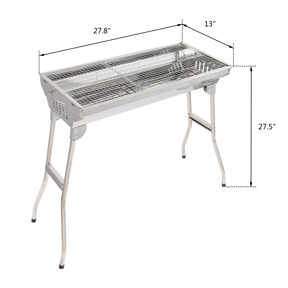 

Portable Charcoal Grill Stainless Steel BBQ Grill Non-stick Surface Folding Barbecue Grill Outdoor Camping Picnic Party Tool