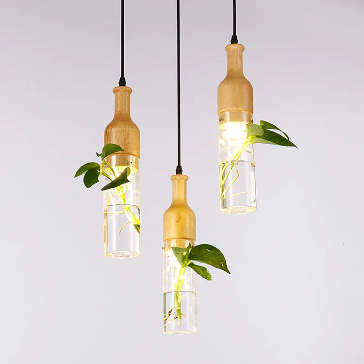 Современный деревянный стеклянный флакон светодиодный подвесной светильник для