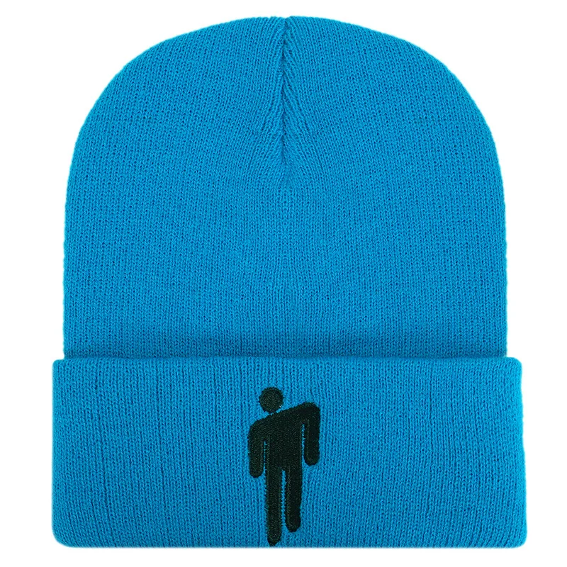 light blue beanie Новинка, модная женская шапка Billie Eilish, вязаная зимняя шапка, одноцветные вязаные шапочки в стиле хип-хоп - Цвет: light blue beanie