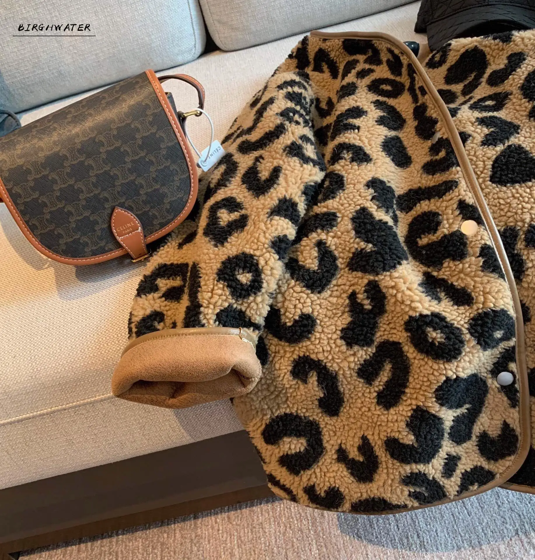 

Leopard print coat imitation lamb hair female spring and autumn new style loose thick mid-length fur one plush small
