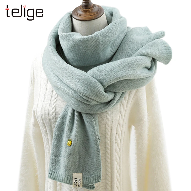 2019 Женские однотонные кашемировые шарфы женские зимние плотные теплые мягкие