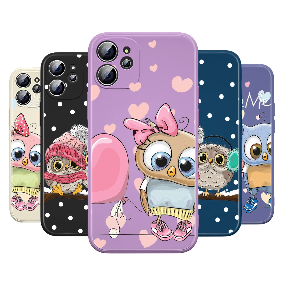 

Cute Cartoon Lovers Owl Liquid Silicone Soft Cover For Apple IPhone 13 12 Mini 11 Pro XS MAX XR X 8 7 6 SE Plus Phone Case