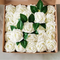 25ps 8cm artificial foam rose flowers with box bride bouquet flower for wedding party decorative scrapbooking diy flower