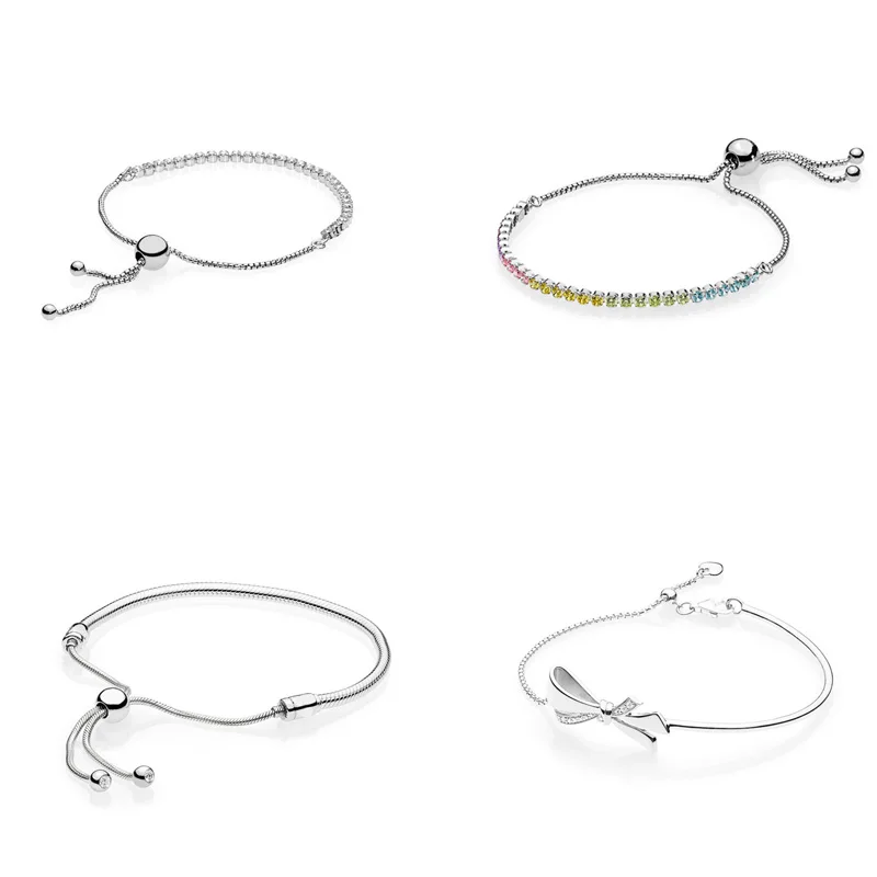 

925 Sterling Silver 5 Style Bracelets Charms Adjustable Length Full Crystal Women Bracelets Chain For Women Wedding Jewlery