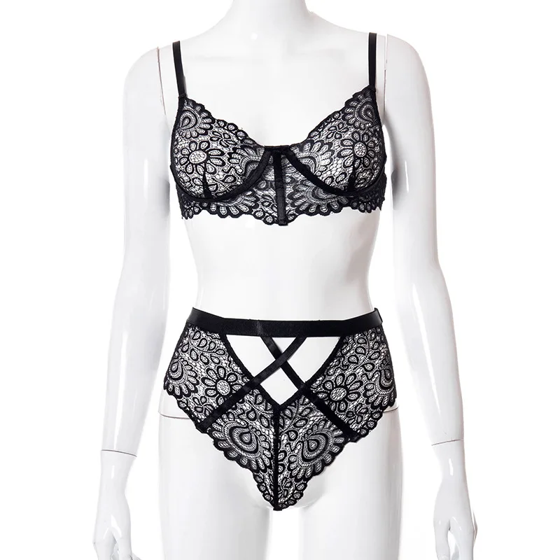 

Sexy Lace Mesh Sheer Two Piece Set Spaghetti Strap Crop Top Hollow Out Shorts for Women Summer Outfits Matching Sets