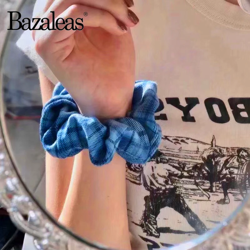 Уличная одежда Bazaleas шотландская лента для волос с синим принтом милые эластичные
