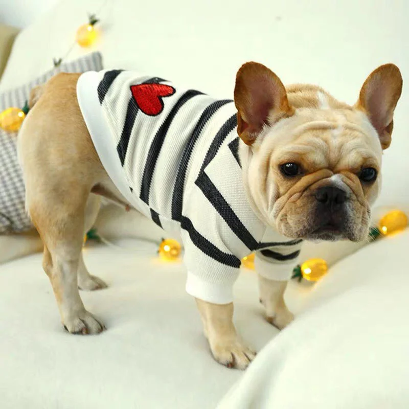 

Black White Striped Love Round Neck Sweater Pet Dog Sweater Pullover Dog Clothes for Small Dogs Puppy Jacket Pet Clothing