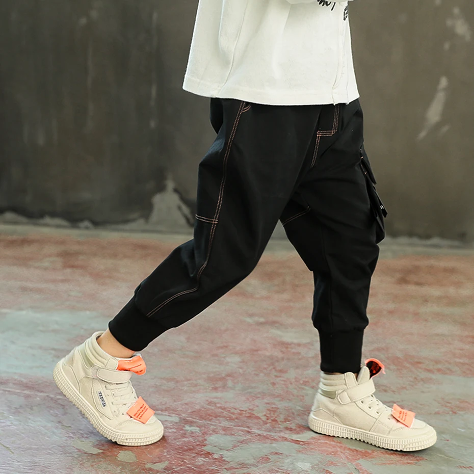 Штаны для мальчиков модные штаны шаровары повседневные карго детей осенняя