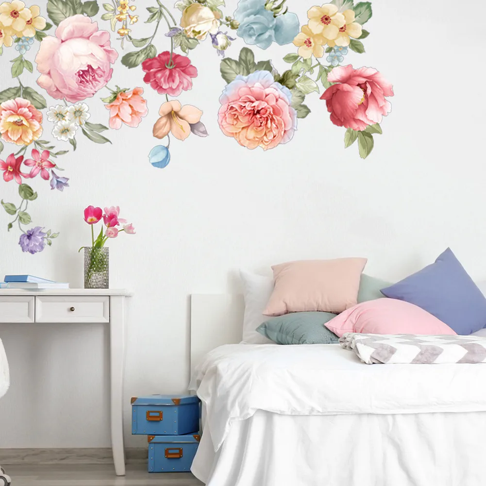 

DIY Flower Leaves Wall Stickers Plant Art Mural Living Room Home Decoration Wall Stickers Posters Christmas Decor Flower