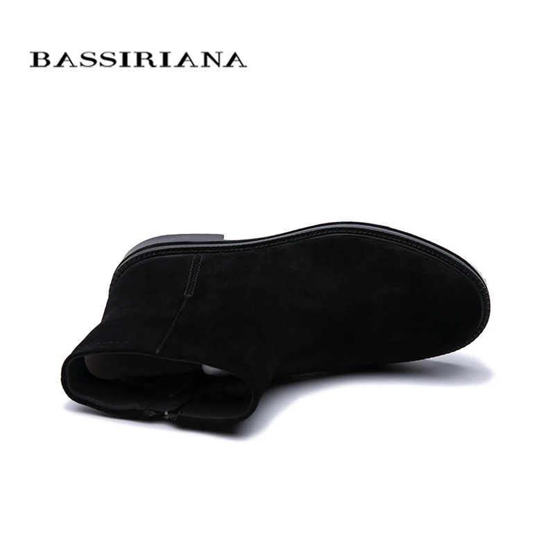 BASSIRIANA2019 кожаные ботинки женские зимние ботинки черная замша резиновая подошва женская обувь высокого качества