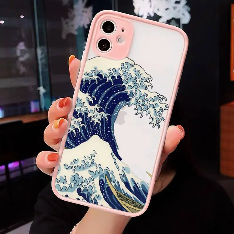 

The Big Wave of kanagawa Phone Case Pink matte transparent For iPhone 7 8 x xs xr 11 12 pro plus max mini Clear Funda